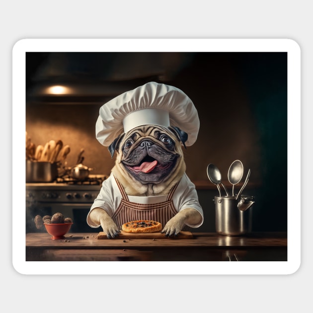 Pug Dog Pizza Chef in the Kitchen Sticker by candiscamera